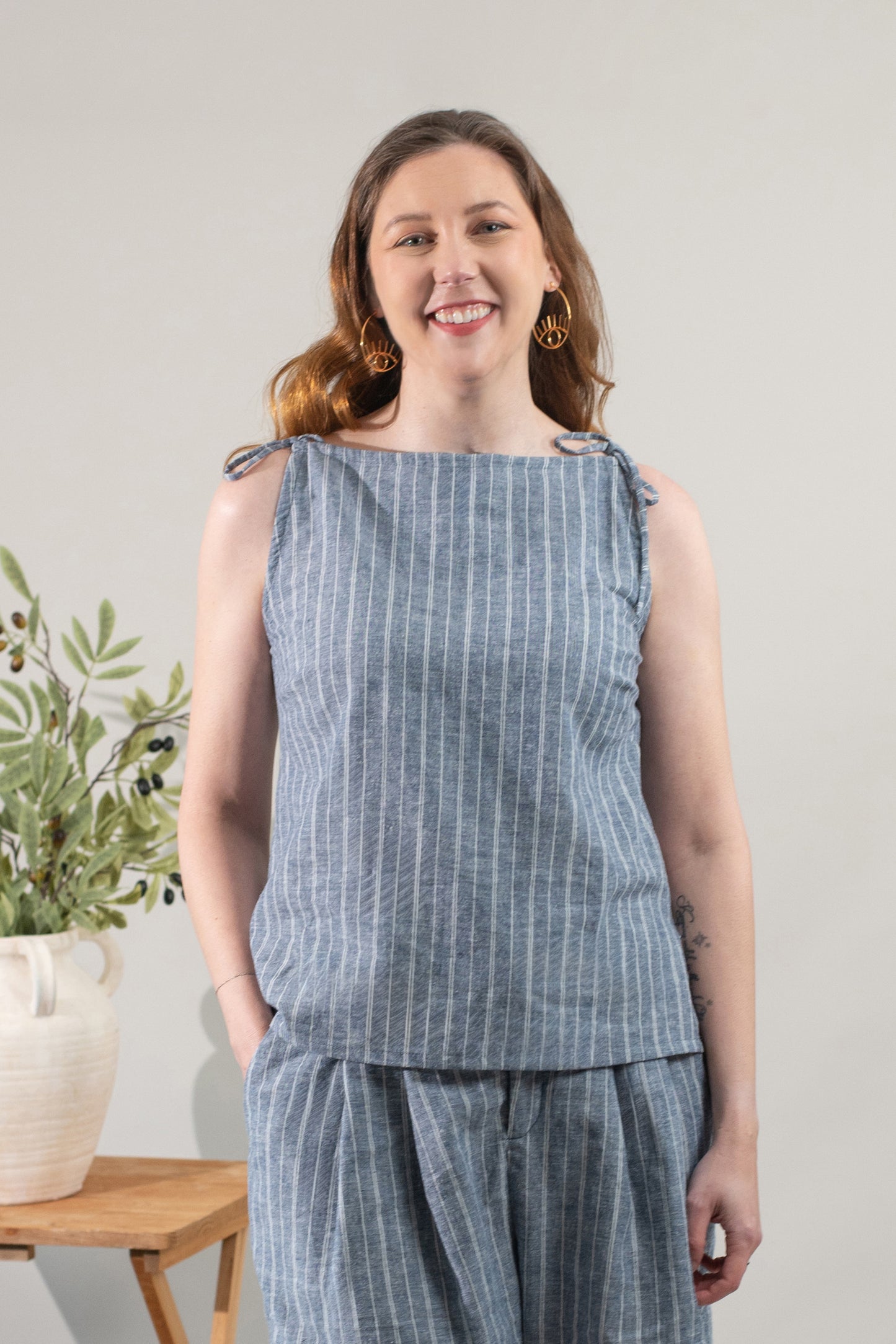 Selene Straight Neck Woven Top